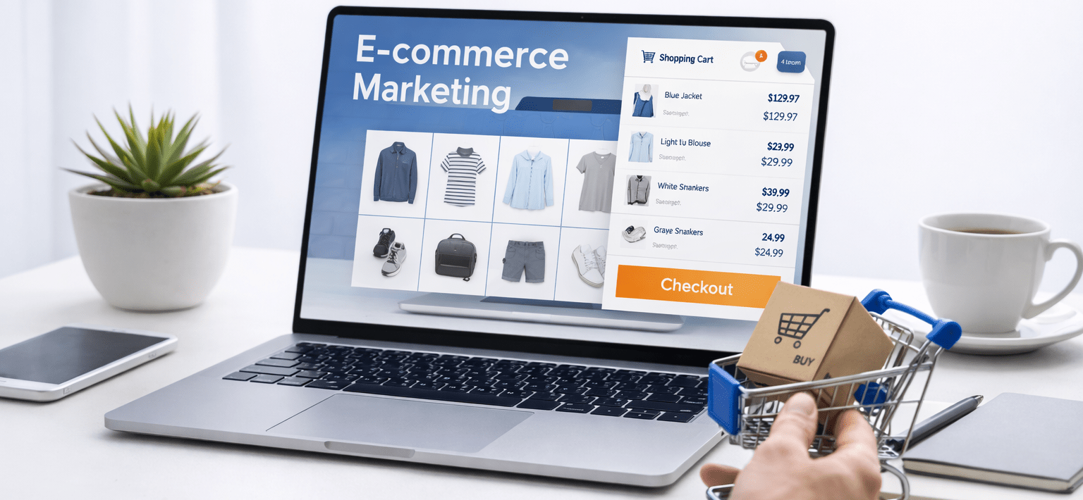 E-commerce shopping on a modern desk
